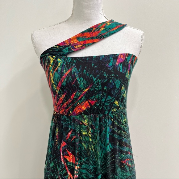 Soma one shoulder halter maxi dress soft jersey stretch tropical print small - Picture 3 of 11